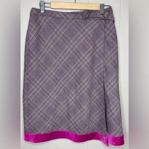 Oscar De La Renta Plaid Faux Wrap Velvet Trim Lined Skirt Womens Size 6